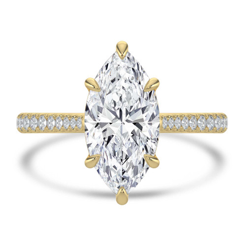 Marquise Lab Created Diamond Cathedral Tapered Pave Solitaire with Accents Engagement Ring in Yellow Gold (MVSLG1619-Y)