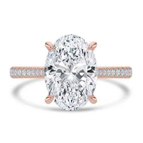 Oval Lab Created Diamond Cathedral Tapered Pave Solitaire with Accents Engagement Ring in Rose Gold (MVSLG1620-R)