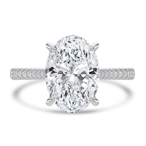 Oval Lab Created Diamond Cathedral Tapered Pave Solitaire with Accents Engagement Ring in White Gold (MVSLG1620-W)