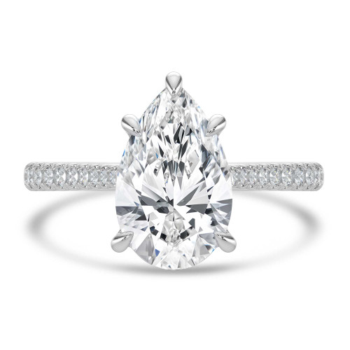 Pear Lab Created Diamond Cathedral Tapered Pave Solitaire with Accents Engagement Ring in White Gold (MVSLG1621-W)
