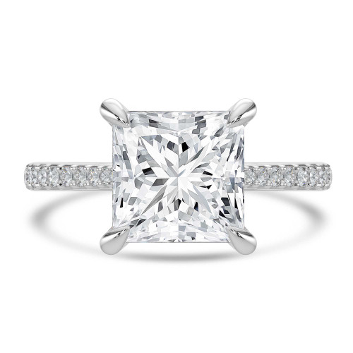 Princess Lab Created Diamond Cathedral Tapered Pave Solitaire with Accents Engagement Ring in White Gold (MVSLG1622-W)