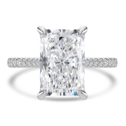 Radiant Lab Created Diamond Cathedral Tapered Pave Solitaire with Accents Engagement Ring in White Gold (MVSLG1623-W)