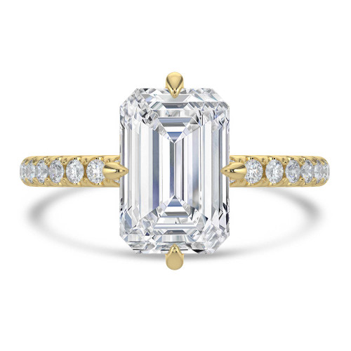 Emerald Lab Created Diamond Hidden Halo Compass Set Solitaire with Accents Engagement Ring in Yellow Gold (MVSLG1626-Y)