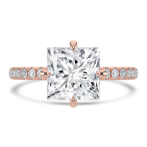 Princess Lab Created Diamond Hidden Halo Compass Set Solitaire with Accents Engagement Ring in Rose Gold (MVSLG1629-R)