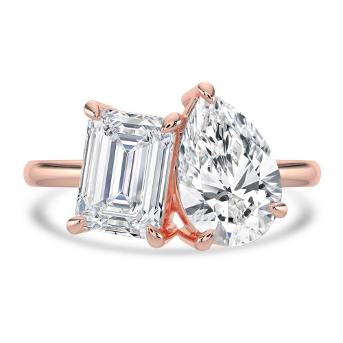 Emerald Lab Created Diamond Toi et Moi Solitaire with Accents Engagement Ring in Rose Gold (MVSLG1632-R)