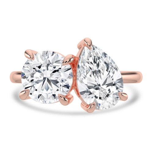 Round Lab Created Diamond Toi et Moi Solitaire with Accents Engagement Ring in Rose Gold (MVSLG1634-R)