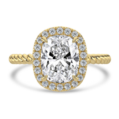 Cushion Lab Created Diamond Cushion Halo with Twisted Band Halo Engagement Ring in Yellow Gold (MVSLG1641-Y)