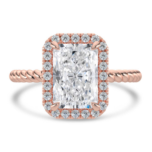 Radiant Lab Created Diamond Radiant Halo with Twisted Band Halo Engagement Ring in Rose Gold (MVSLG1644-R)