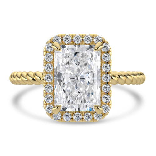 Radiant Lab Created Diamond Radiant Halo with Twisted Band Halo Engagement Ring in Yellow Gold (MVSLG1644-Y)