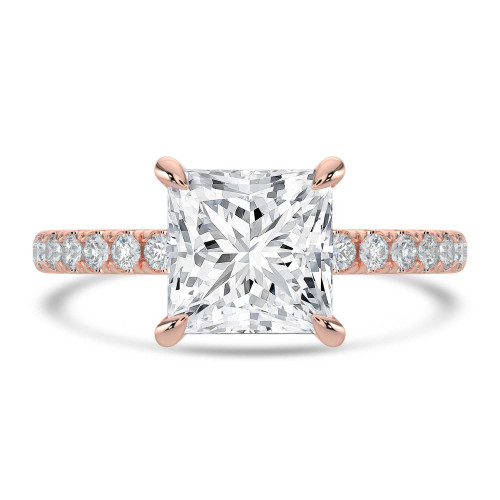 Princess Lab Created Diamond Solitaire with Accents Engagement Ring in Rose Gold (MVSLG1651-R)