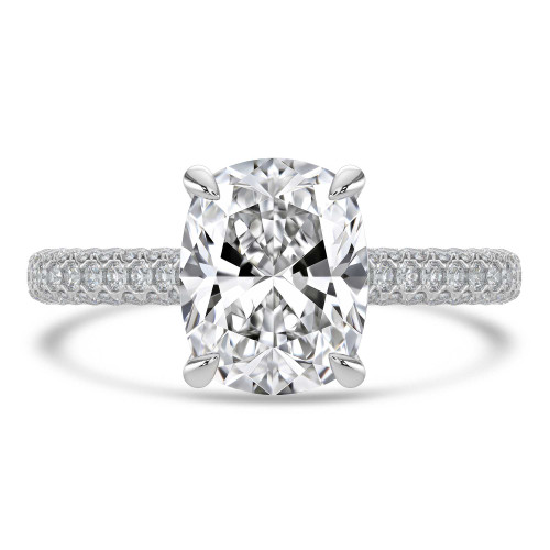 Cushion Lab Created Diamond Cathedral Double Hidden Halo Three-Row Pave Solitaire with Accents Engagement Ring in White Gold (MVSLG1653-W)