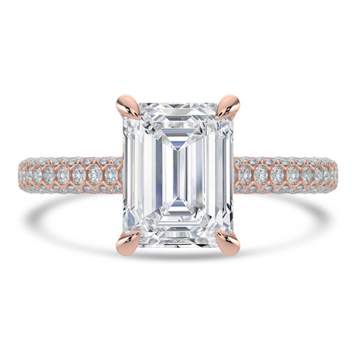 Emerald Lab Created Diamond Cathedral Double Hidden Halo Three-Row Pave Solitaire with Accents Engagement Ring in Rose Gold (MVSLG1654-R)