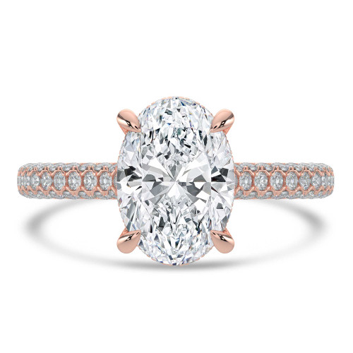 Oval Lab Created Diamond Cathedral Double Hidden Halo Three-Row Pave Solitaire with Accents Engagement Ring in Rose Gold (MVSLG1656-R)