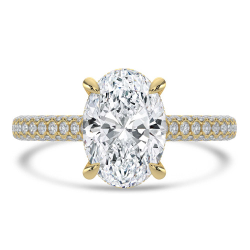 Oval Lab Created Diamond Cathedral Double Hidden Halo Three-Row Pave Solitaire with Accents Engagement Ring in Yellow Gold (MVSLG1656-Y)