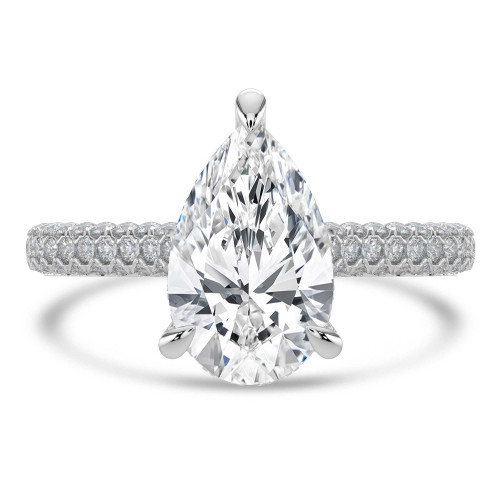 Pear Lab Created Diamond Cathedral Double Hidden Halo Three-Row Pave Solitaire with Accents Engagement Ring in White Gold (MVSLG1657-W)