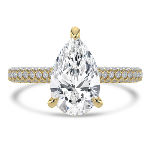Pear Lab Created Diamond Cathedral Double Hidden Halo Three-Row Pave Solitaire with Accents Engagement Ring in Yellow Gold (MVSLG1657-Y)