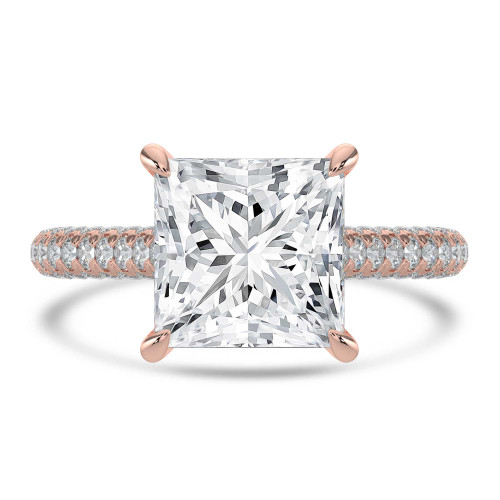 Princess Lab Created Diamond Cathedral Double Hidden Halo Three-Row Pave Solitaire with Accents Engagement Ring in Rose Gold (MVSLG1658-R)