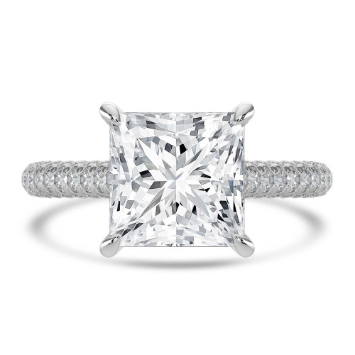 Princess Lab Created Diamond Cathedral Double Hidden Halo Three-Row Pave Solitaire with Accents Engagement Ring in White Gold (MVSLG1658-W)