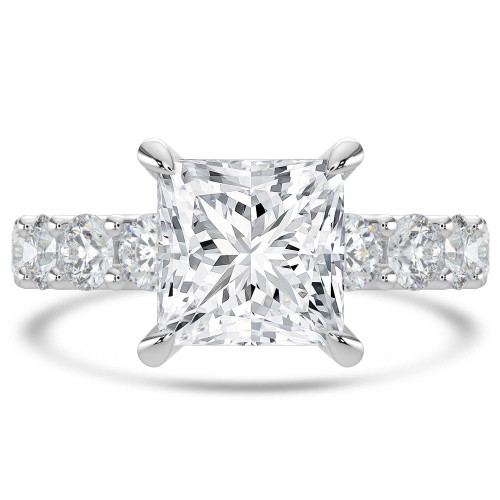 Princess Lab Created Diamond Shared U-Shape Prong Solitaire with Accents Engagement Ring in White Gold (MVSLG1662-W)
