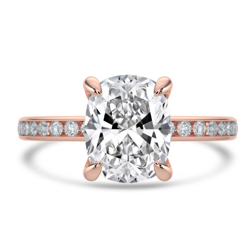 Cushion Lab Created Diamond Channel Set Solitaire with Accents Engagement Ring in Rose Gold (MVSLG1664-R)