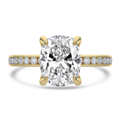 Cushion Lab Created Diamond Channel Set Solitaire with Accents Engagement Ring in Yellow Gold (MVSLG1664-Y)