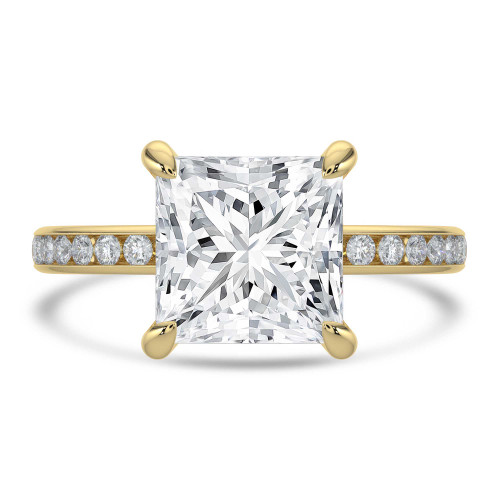 Princess Lab Created Diamond Channel Set Solitaire with Accents Engagement Ring in Yellow Gold (MVSLG1667-Y)