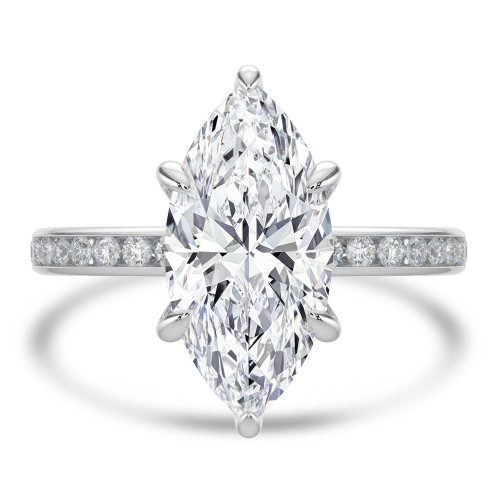 Marquise Lab Created Diamond Channel Set Solitaire with Accents Engagement Ring in White Gold (MVSLG1668-W)