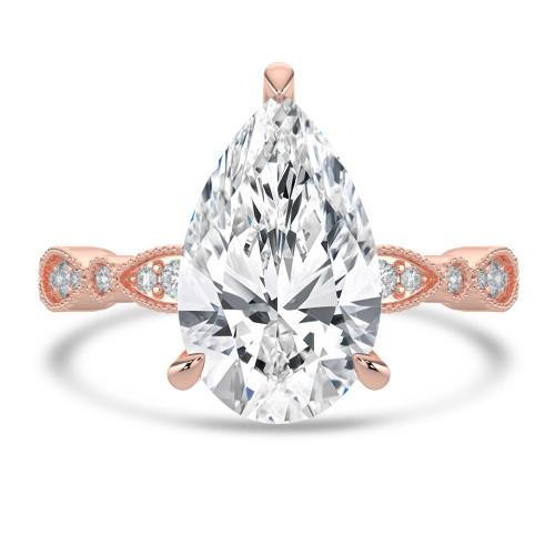 Pear Lab Created Diamond Vintage Solitaire with Accents Engagement Ring in Rose Gold (MVSLG1673-R)