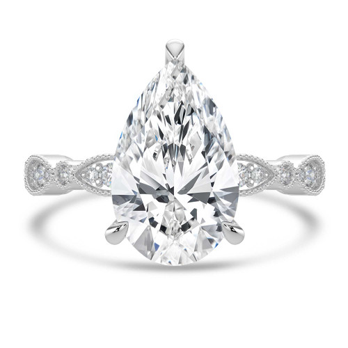 Pear Lab Created Diamond Vintage Solitaire with Accents Engagement Ring in White Gold (MVSLG1673-W)