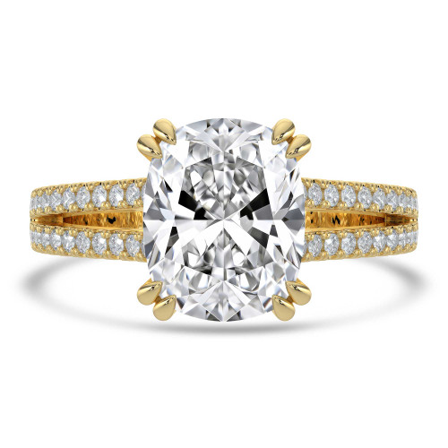 Cushion Lab Created Diamond Double Prong Split Shank Solitaire with Accents Engagement Ring in Yellow Gold (MVSLG1674-Y)