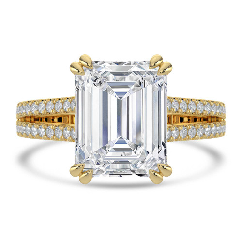 Emerald Lab Created Diamond Double Prong Split Shank Solitaire with Accents Engagement Ring in Yellow Gold (MVSLG1675-Y)