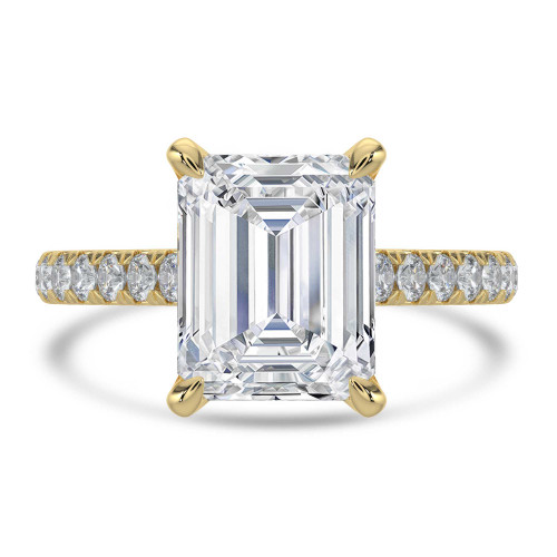 Emerald Lab Created Diamond Cathedral Solitaire with Accents Engagement Ring in Yellow Gold (MVSLG1683-Y)