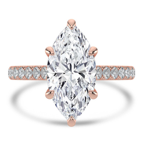 Marquise Lab Created Diamond 6-Prong Cathedral Solitaire with Accents Engagement Ring in Rose Gold (MVSLG1684-R)