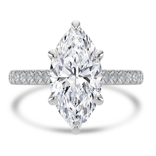 Marquise Lab Created Diamond 6-Prong Cathedral Solitaire with Accents Engagement Ring in White Gold (MVSLG1684-W)