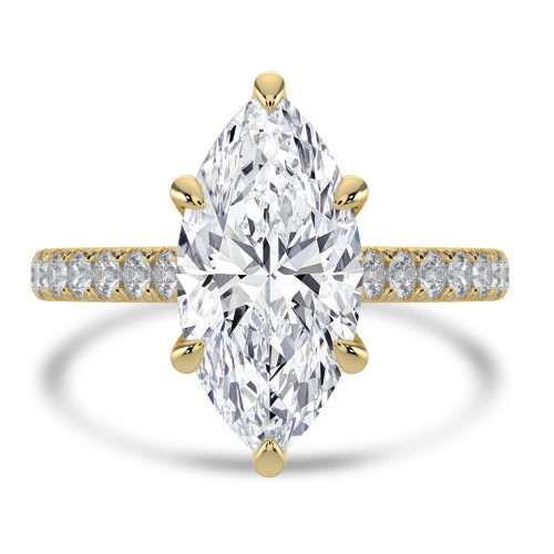 Marquise Lab Created Diamond 6-Prong Cathedral Solitaire with Accents Engagement Ring in Yellow Gold (MVSLG1684-Y)