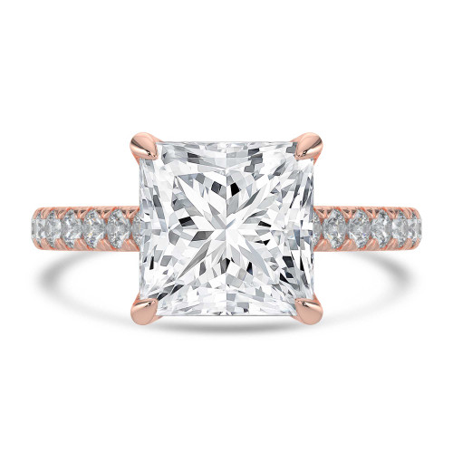 Princess Lab Created Diamond Cathedral Solitaire with Accents Engagement Ring in Rose Gold (MVSLG1687-R)