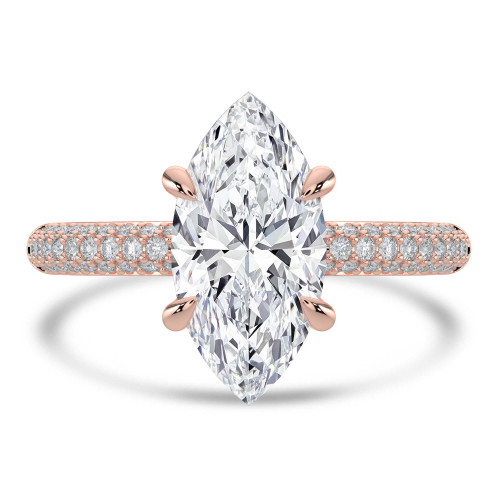 Marquise Lab Created Diamond Hidden Halo Three Row Pave Solitaire with Accents Engagement Ring in Rose Gold (MVSLG1693-R)