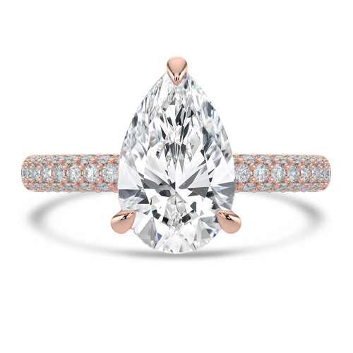 Pear Lab Created Diamond Hidden Halo Three Row Pave Solitaire with Accents Engagement Ring in Rose Gold (MVSLG1695-R)