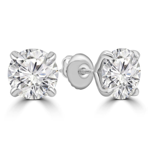 2 CTW Round Lab Created Diamond  4-Prong Solitaire Stud Earrings in 14K White Gold (MD250449)
