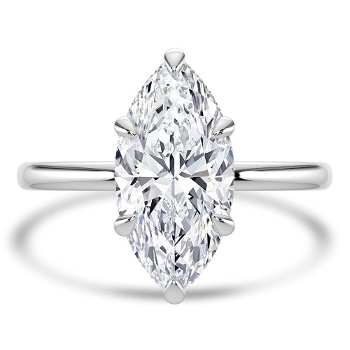 Marquise Lab Created Diamond Hidden Halo Open Bridge Solitaire with Accents Engagement Ring in White Gold (MVSLG1370-W)