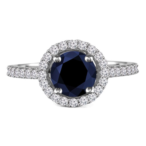 2 1/3 CTW Round Blue Sapphire & Round Diamond Halo Cocktail Engagement Ring in 14K White Gold with Accents (MD200477)