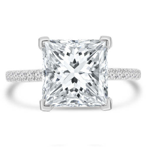 5 1/4 CTW Princess Lab Created Diamond  Hidden Halo Solitaire with Accents Engagement Ring in 14K White Gold (MD260020)