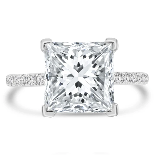 5 1/4 CTW Princess Lab Created Diamond  Hidden Halo Solitaire with Accents Engagement Ring in 14K White Gold (MD260020)