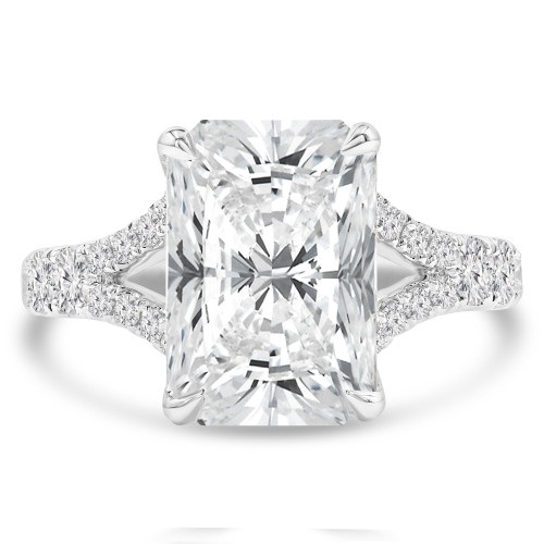 5 1/2 CTW Radiant Lab Created Diamond  Hidden Halo Cathedral Solitaire with Accents Engagement Ring in 18K White Gold (MD260023)