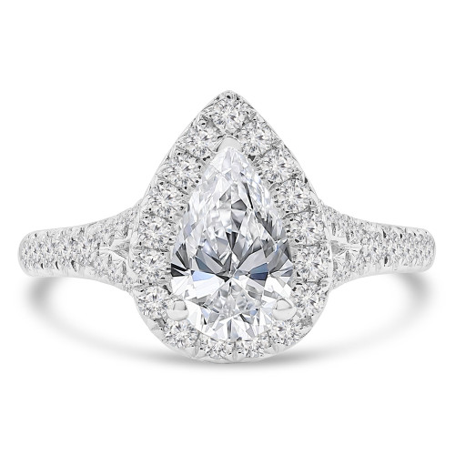 1 1/2 CTW Pear Lab Created Diamond  Cathedral Solitaire with Accents Engagement Ring in 18K White Gold (MD260024)