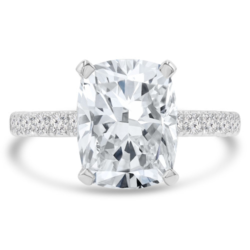 4 1/2 CTW Cushion Lab Created Diamond  Cathedral Solitaire with Accents Engagement Ring in 18K White Gold (MD260026)