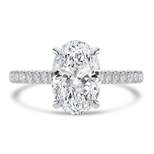 2 1/20 CTW Oval Lab Created Diamond  Cathedral Hidden Halo Solitaire with Accents Engagement Ring in 14K White Gold with Accented Bridge (MD260033)
