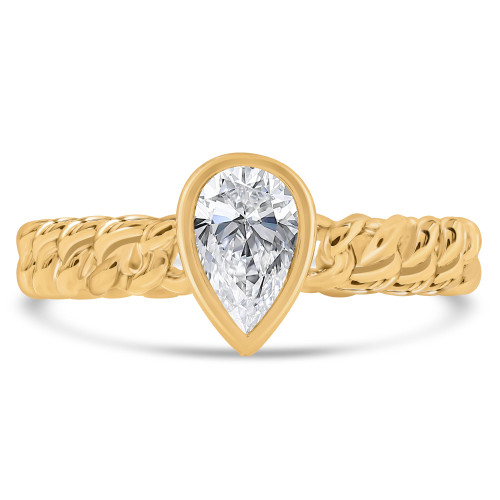 1/2 CT Pear Lab Created Diamond Bezel Set Chain Solitaire Engagement Ring in 14K Yellow Gold (MDR260007)