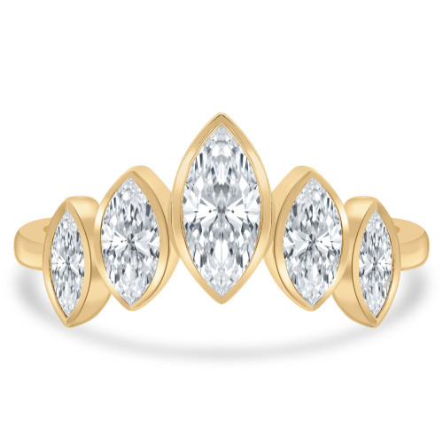 1 1/5 CTW Marquise Lab Created Diamond Bezel Set Cocktail Five-Stone Engagement Ring in 14K Yellow Gold (MDR260011)