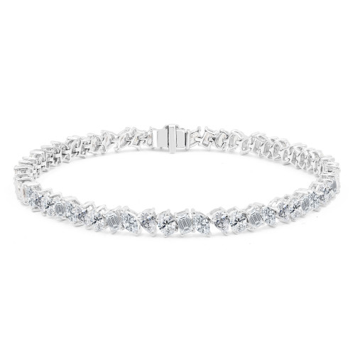 5 9/10 CTW Lab Created Diamond Shape Marquise Emerald Oval Pear Tennis Bracelet in 14K White Gold (MDR260014)